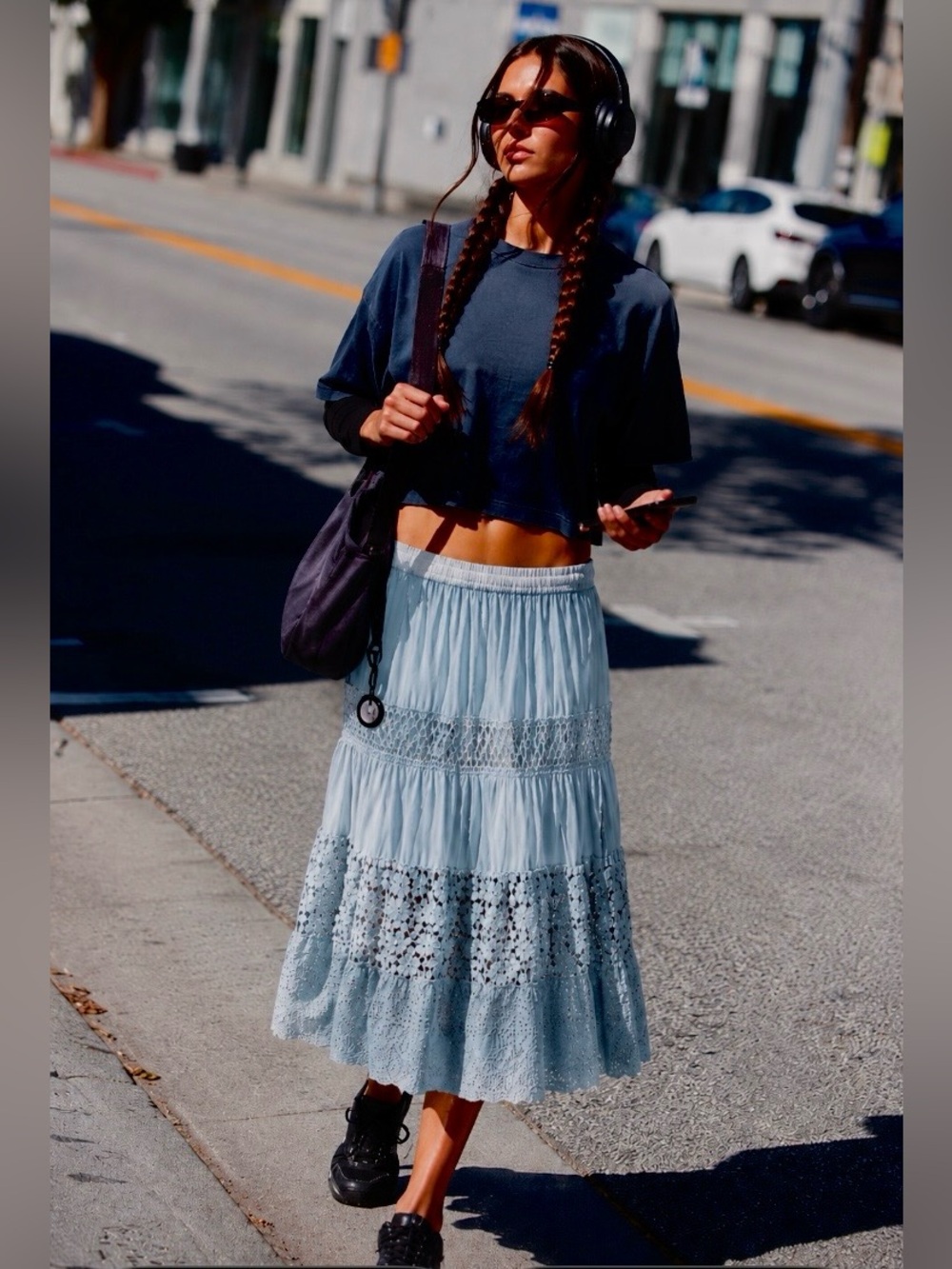 Nicole Miller hippie sky blue skirt midi/maxi lace floral size S